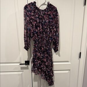 Misa Floral Ruffle Dress - Black and Pink